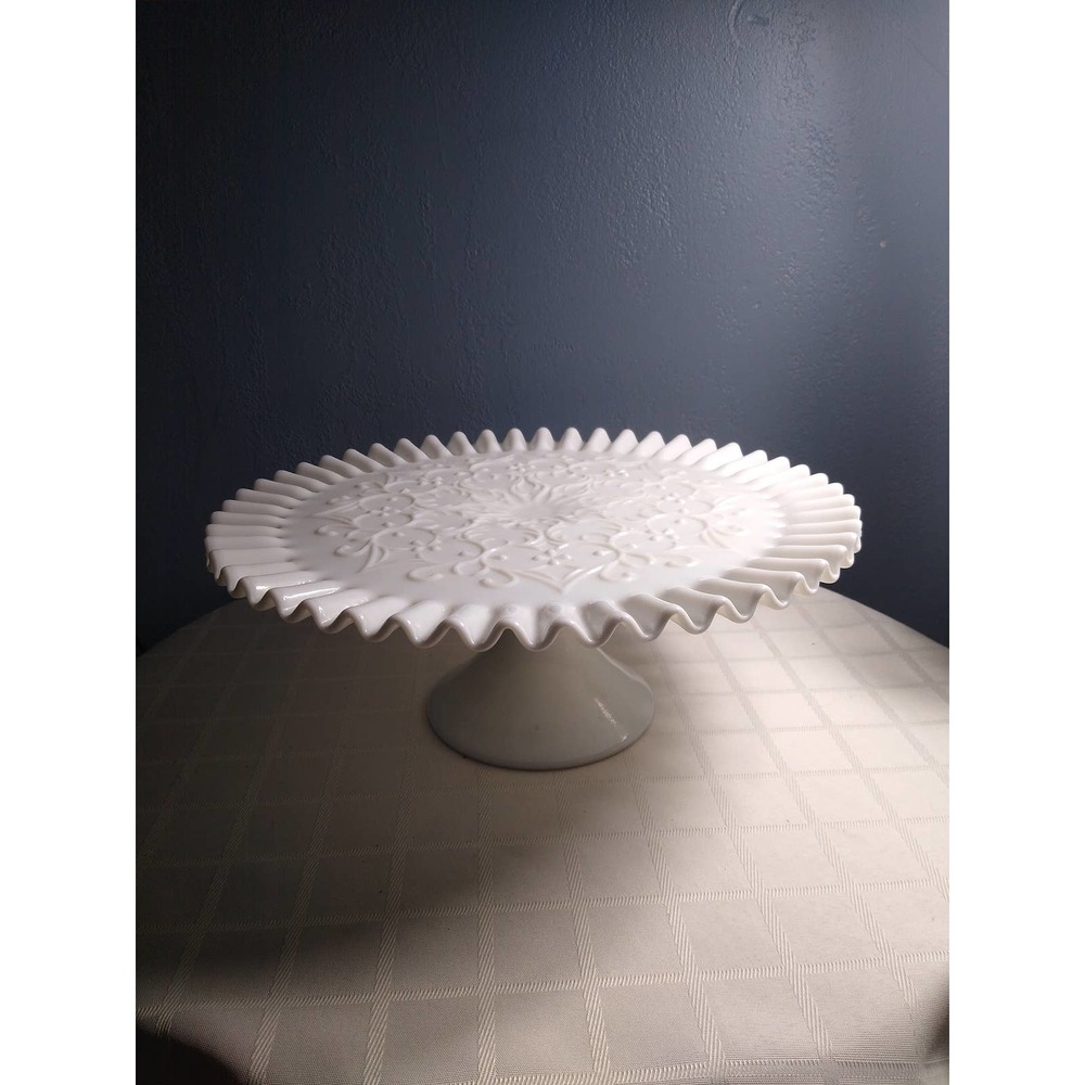 Fenton Milk Glass Spanish Lace Cake Stand
